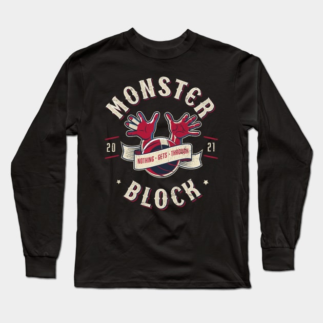 Monster Block, Biker-style design Long Sleeve T-Shirt by Volleyball Merch